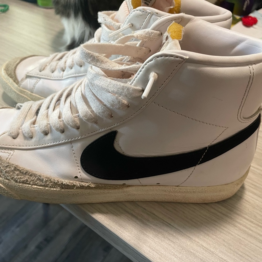 Nike White and Black High-Top Sneakers-men’s Nike blazers